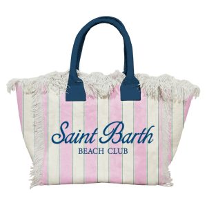 Borsa a Mano Colette Righe Panna e Rosa Saint Barth
